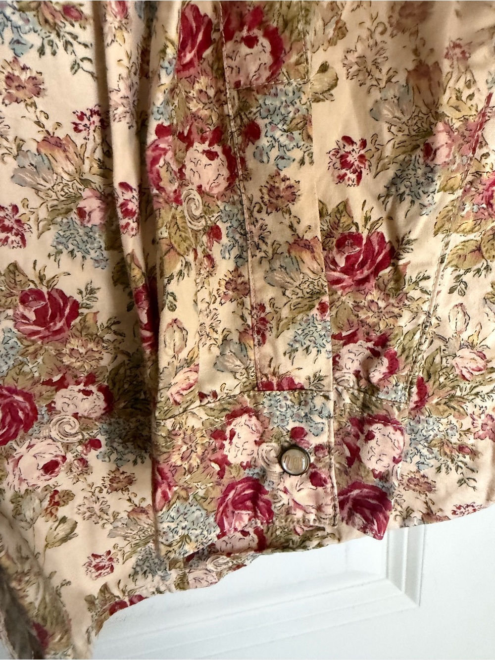 Wrangler Cream Shirt Rose Floral Print M pearl snap cotton long sleeve rodeo - Picture 6 of 7